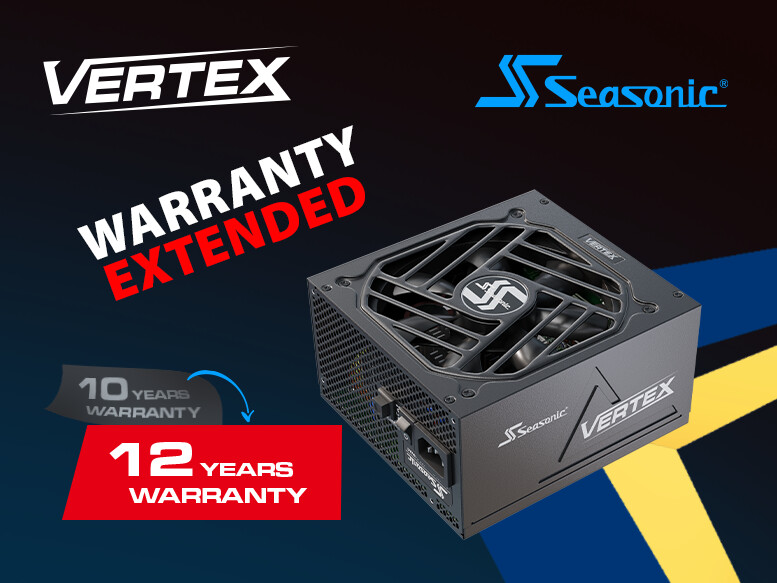 The warranty for Seasonic's VERTEX Series power supply has been extended to 12 years.